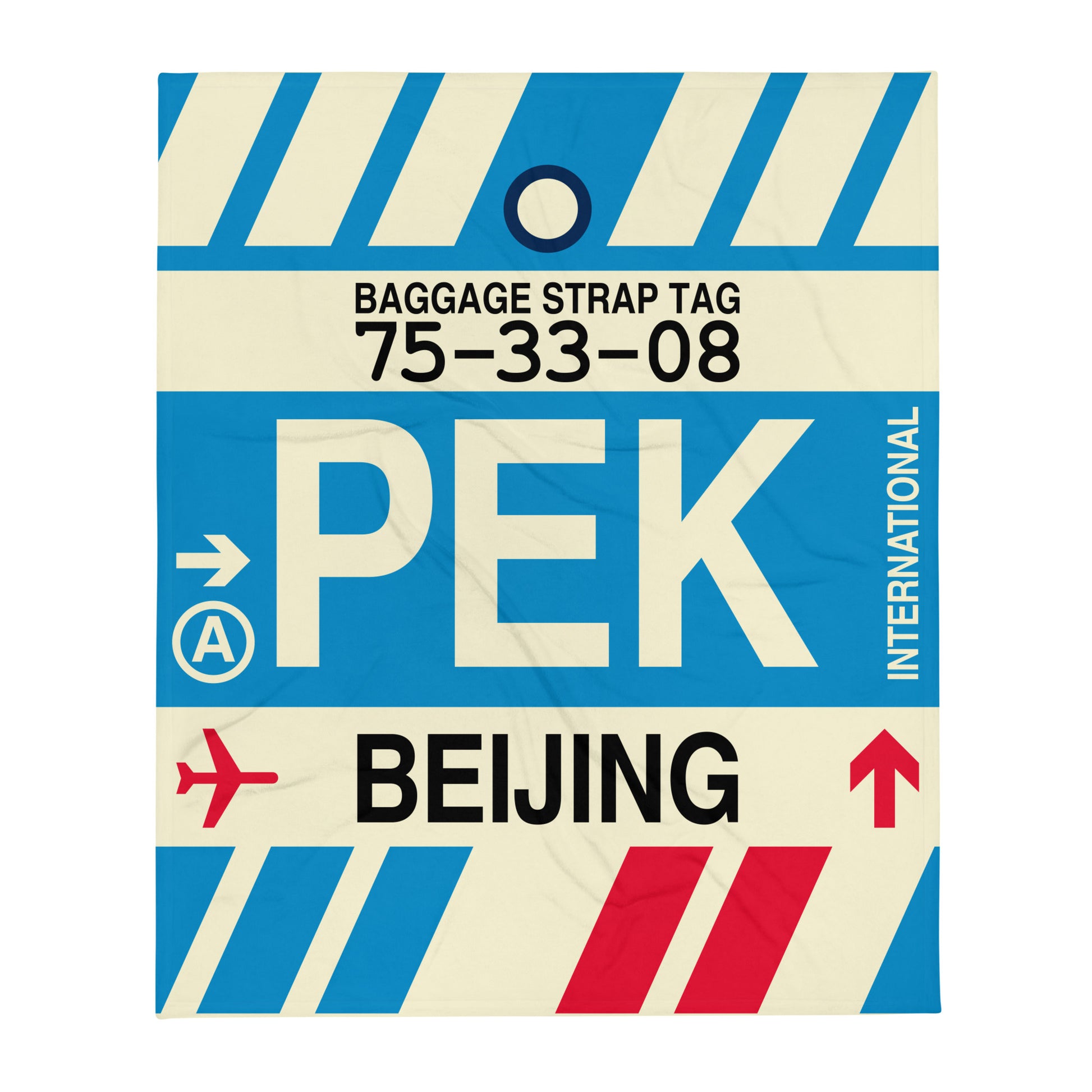 PEK Beijing Throw Blanket • Jet Age Baggage Tag Design • YHM Designs - Image 01