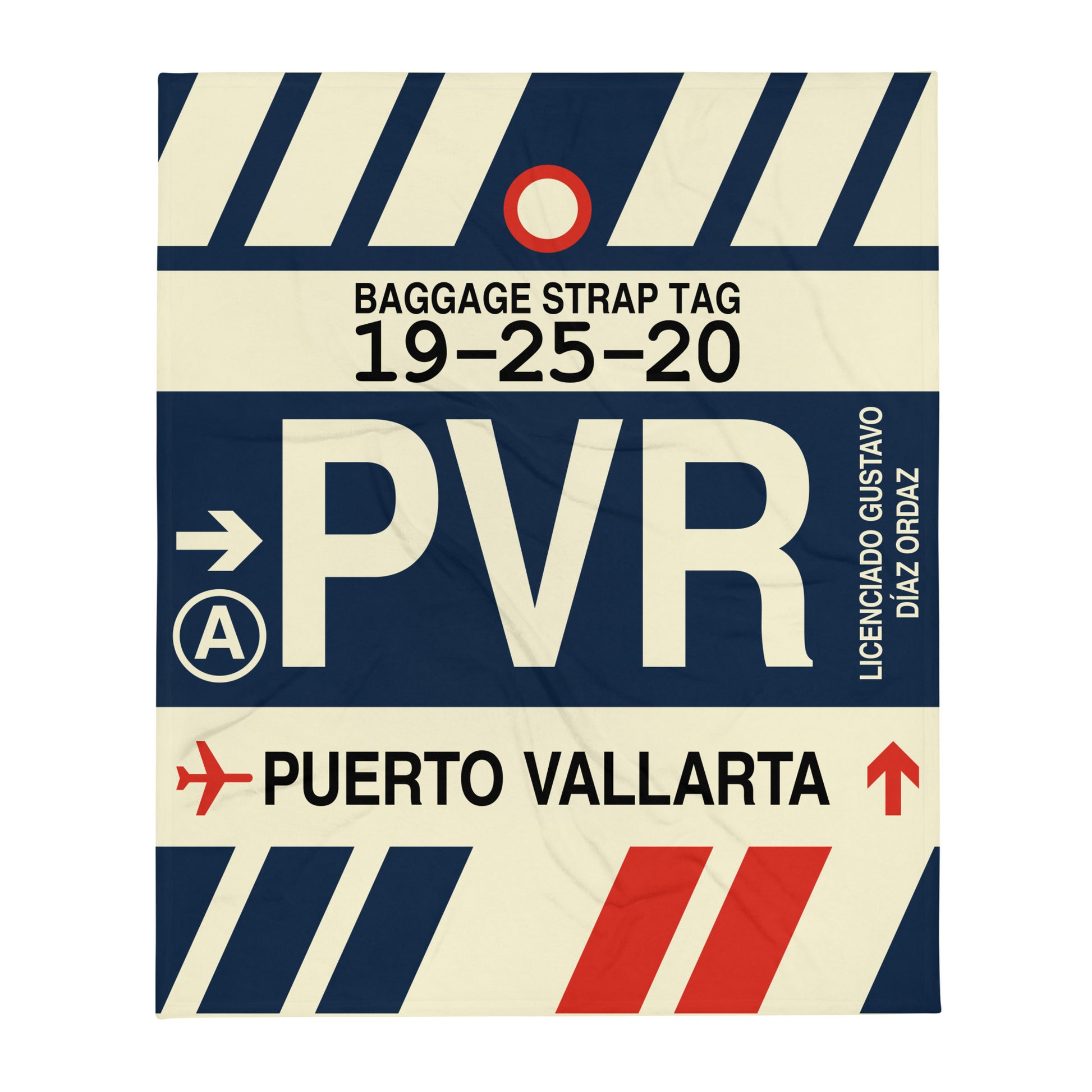 PVR Puerto Vallarta Throw Blanket • Jet Age Baggage Tag Design • YHM Designs - Image 01