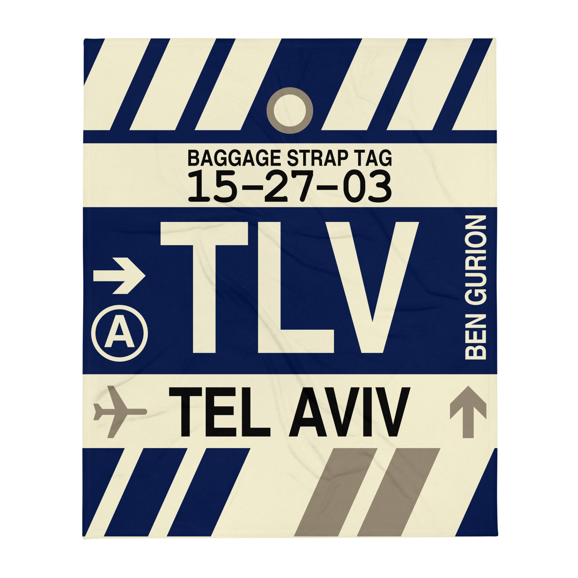 TLV Tel Aviv Throw Blanket • Jet Age Baggage Tag Design • YHM Designs - Image 01
