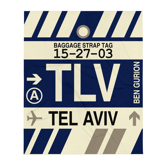 TLV Tel Aviv Throw Blanket • Jet Age Baggage Tag Design • YHM Designs - Image 01