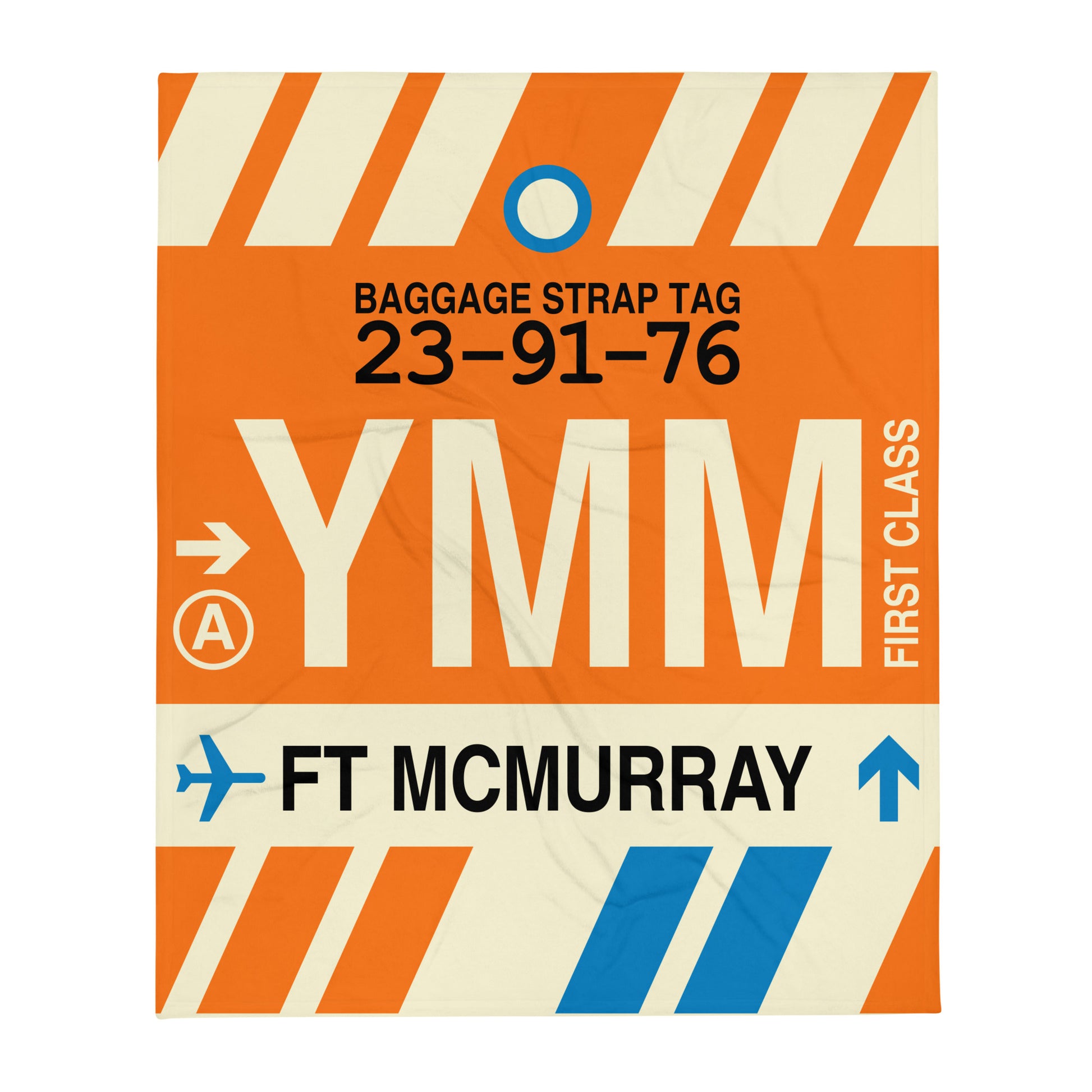YMM Fort McMurray Throw Blanket • Jet Age Baggage Tag Design • YHM Designs - Image 01