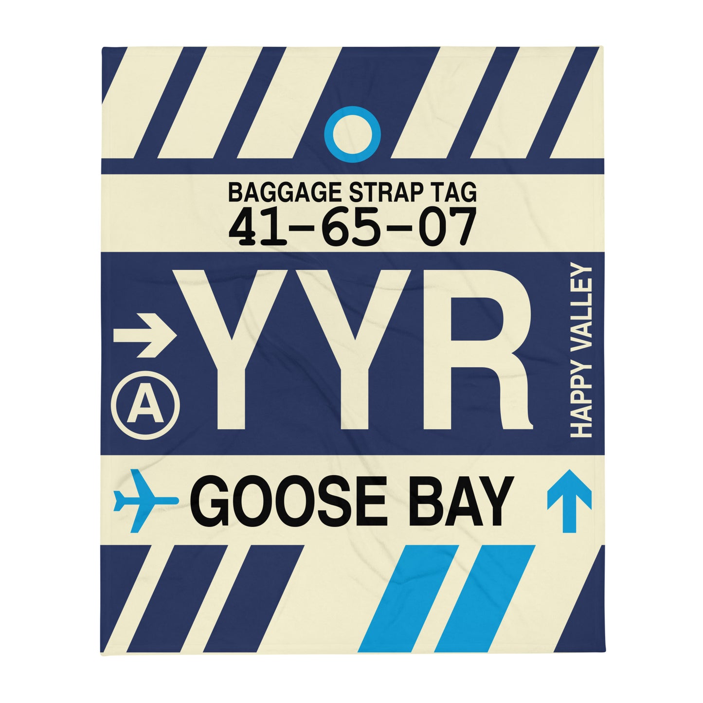 YYR Goose Bay Throw Blanket • Jet Age Baggage Tag Design • YHM Designs - Image 01
