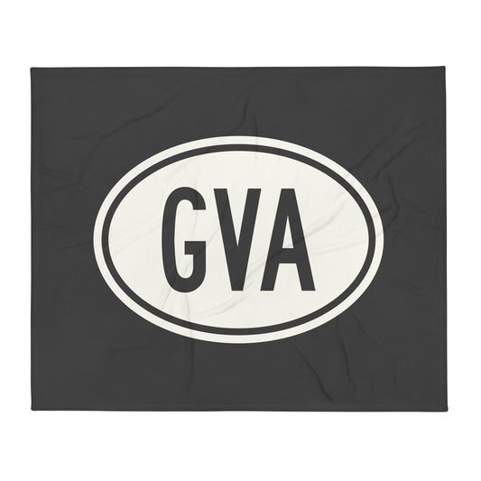Unique Travel Gift Throw Blanket - White Oval • GVA Geneva • YHM Designs - Image 01