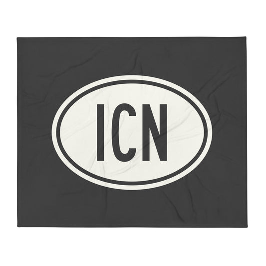 ICN Seoul Throw Blanket • Eclipse Grey with Oval Car Sticker Design • YHM Designs - Image 01