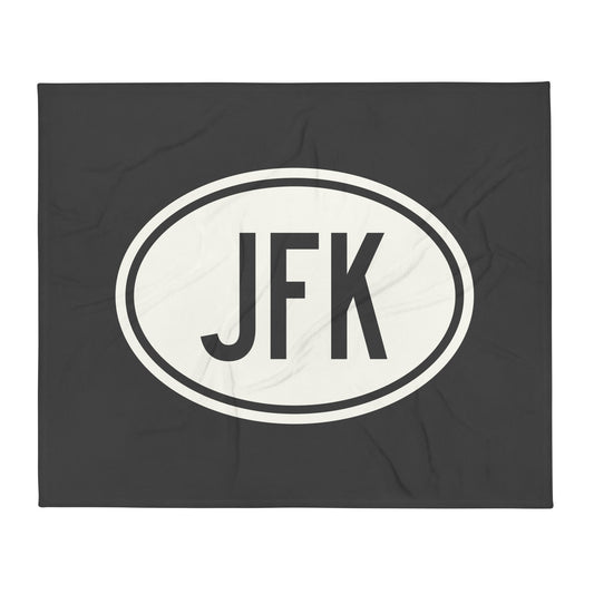 JFK New York City Throw Blanket • Eclipse Grey with Oval Car Sticker Design • YHM Designs - Image 01