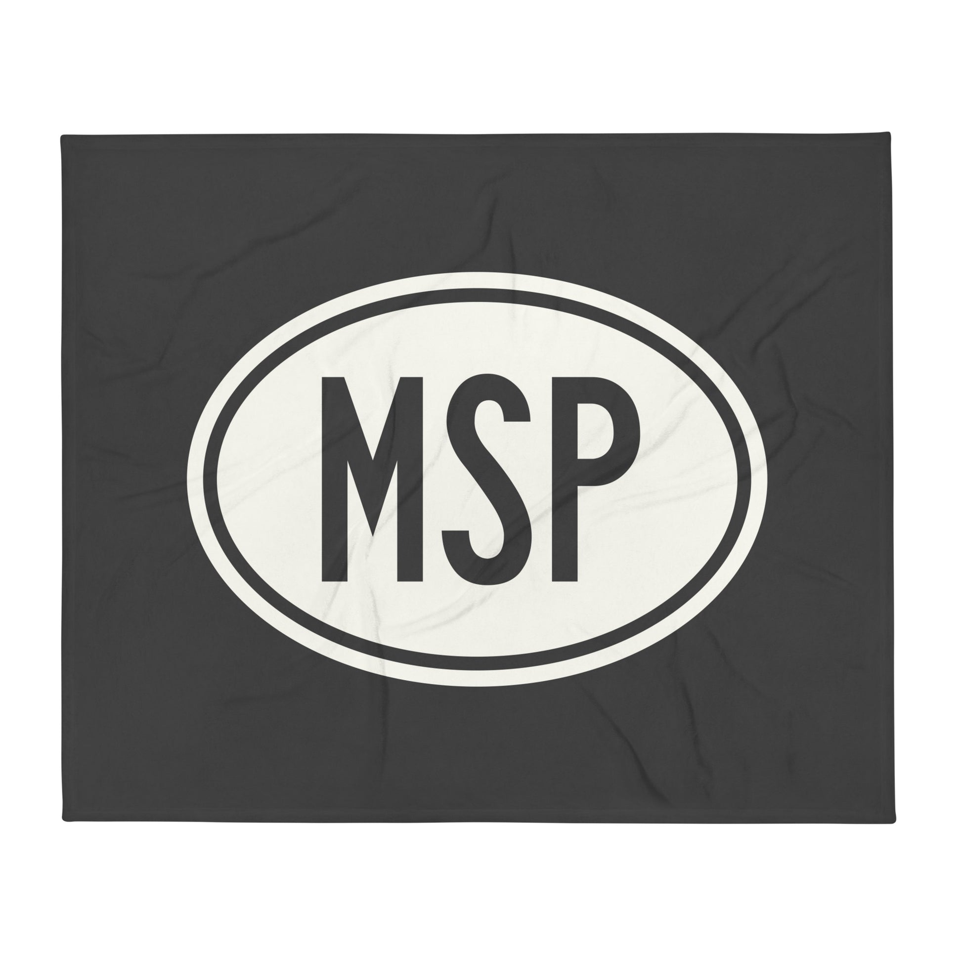 MSP Minneapolis Throw Blanket • Eclipse Grey with Oval Car Sticker Design • YHM Designs - Image 01