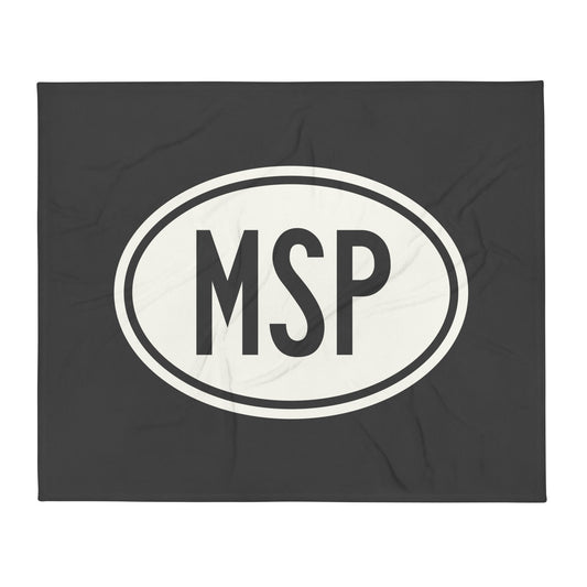 MSP Minneapolis Throw Blanket • Eclipse Grey with Oval Car Sticker Design • YHM Designs - Image 01