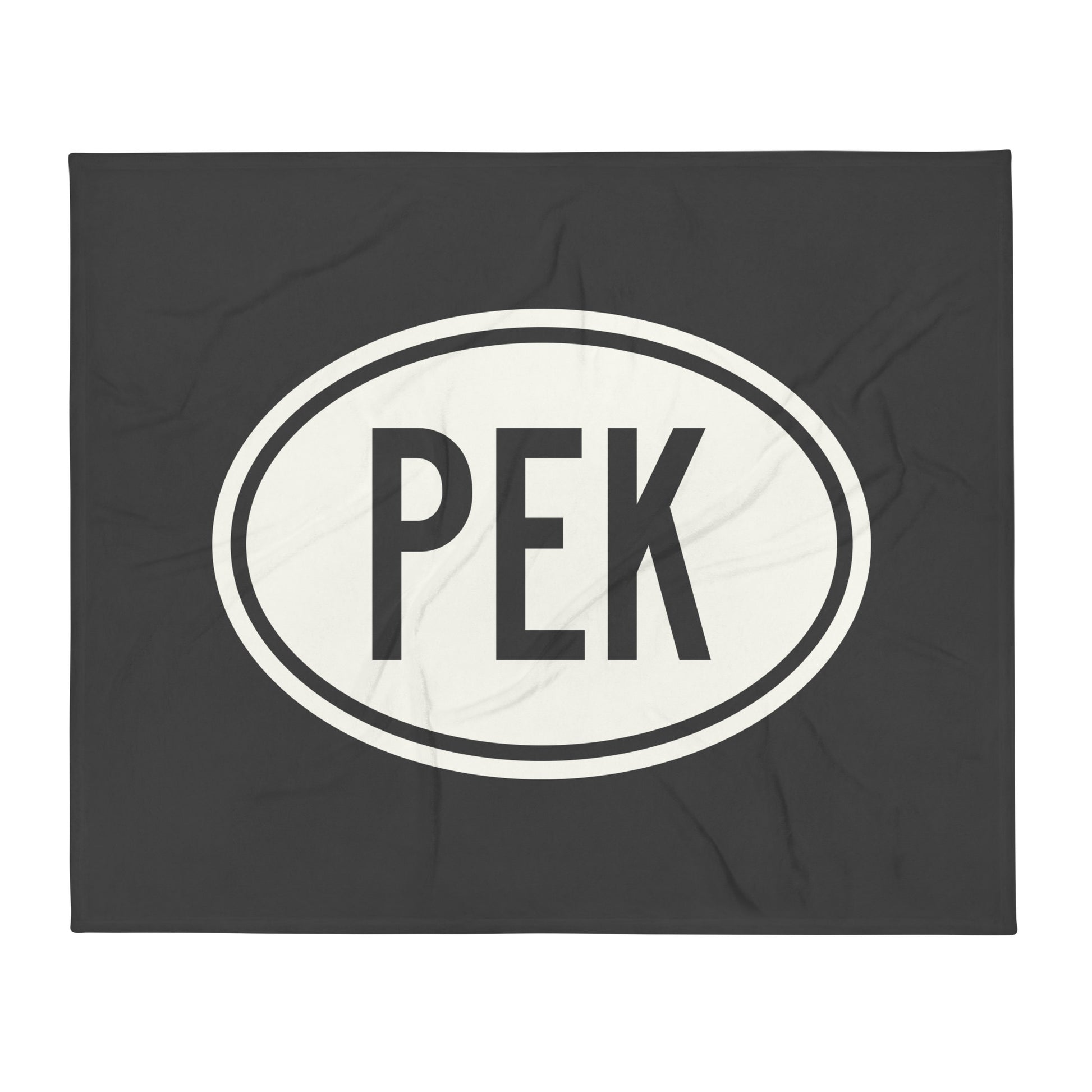 PEK Beijing Throw Blanket • Eclipse Grey with Oval Car Sticker Design • YHM Designs - Image 01