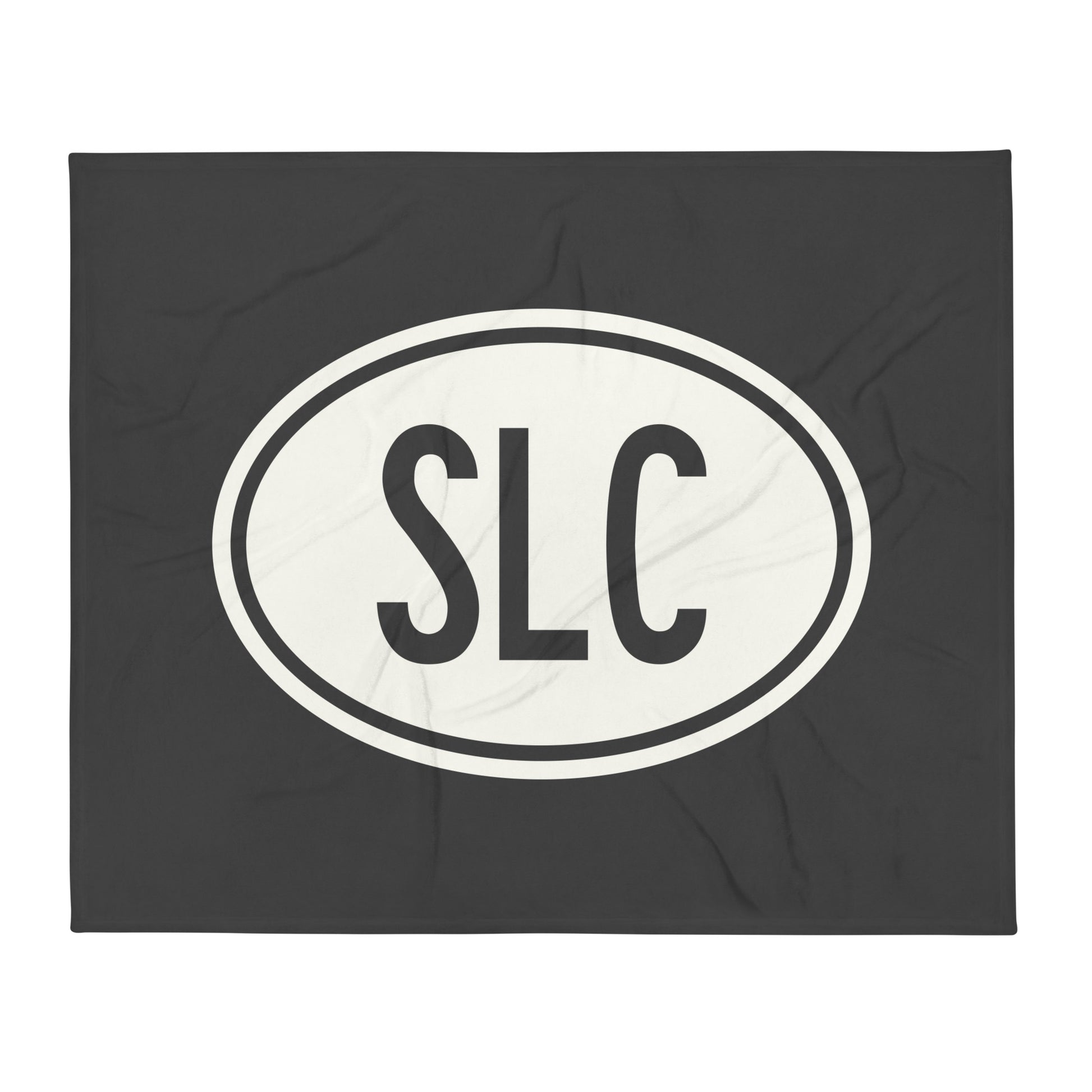 SLC Salt Lake City Throw Blanket • Eclipse Grey with Oval Car Sticker Design • YHM Designs - Image 01