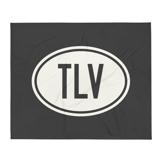 TLV Tel Aviv Throw Blanket • Eclipse Grey with Oval Car Sticker Design • YHM Designs - Image 01