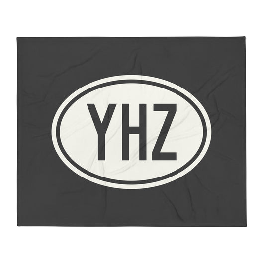 YHZ Halifax Throw Blanket • Eclipse Grey with Oval Car Sticker Design • YHM Designs - Image 01