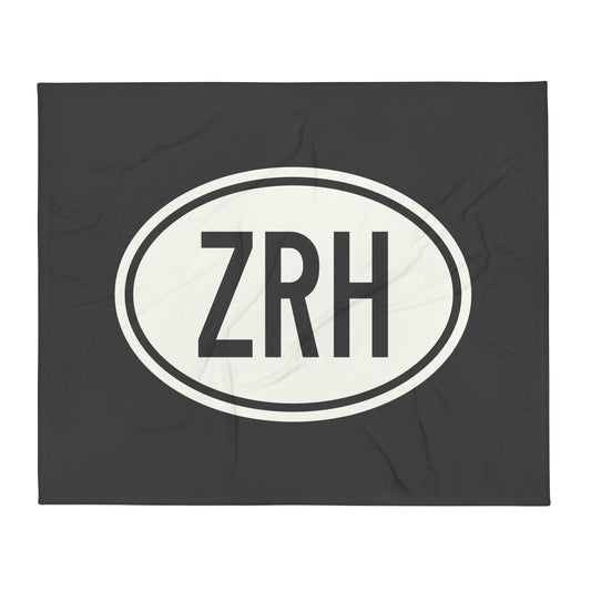 ZRH Zurich Throw Blanket • Eclipse Grey with Oval Car Sticker Design • YHM Designs - Image 01