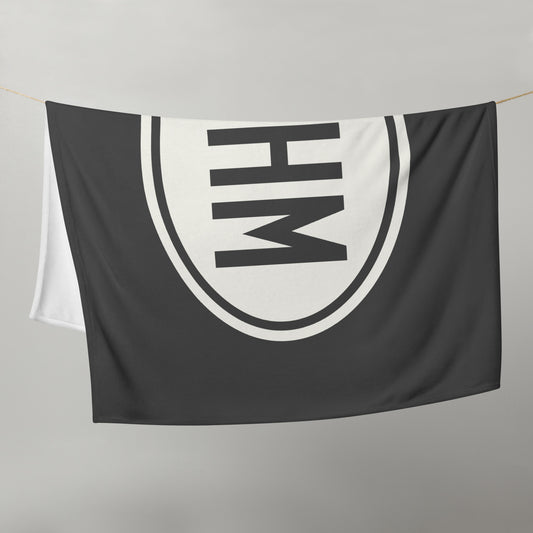 ABQ Albuquerque Throw Blanket • Eclipse Grey with Oval Car Sticker Design • YHM Designs - Image 02