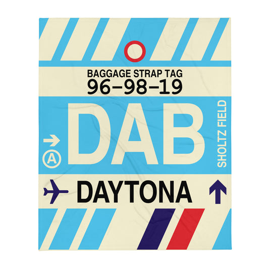 DAB Daytona Beach Throw Blanket • Jet Age Baggage Tag Design • YHM Designs - Image 01