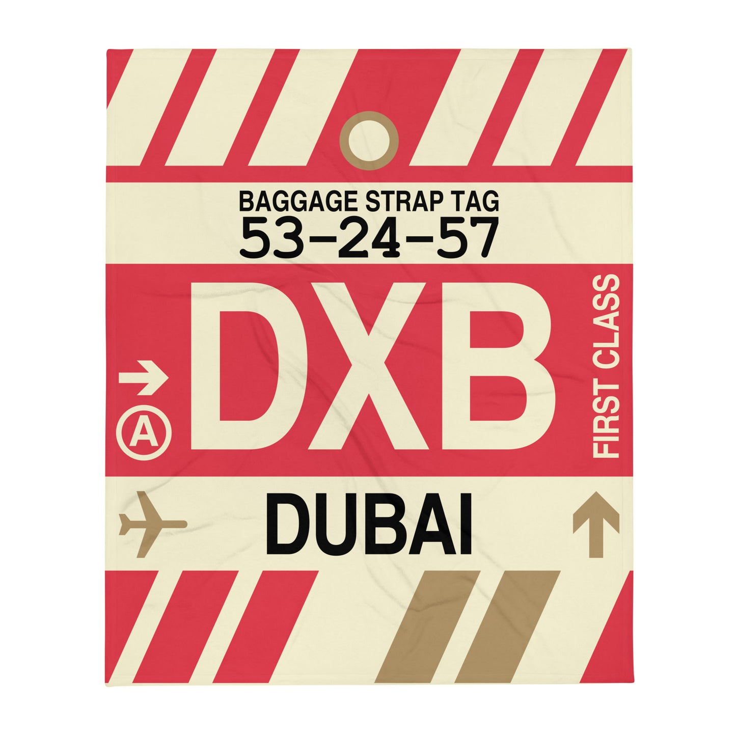 DXB Dubai Throw Blanket • Jet Age Baggage Tag Design • YHM Designs - Image 01