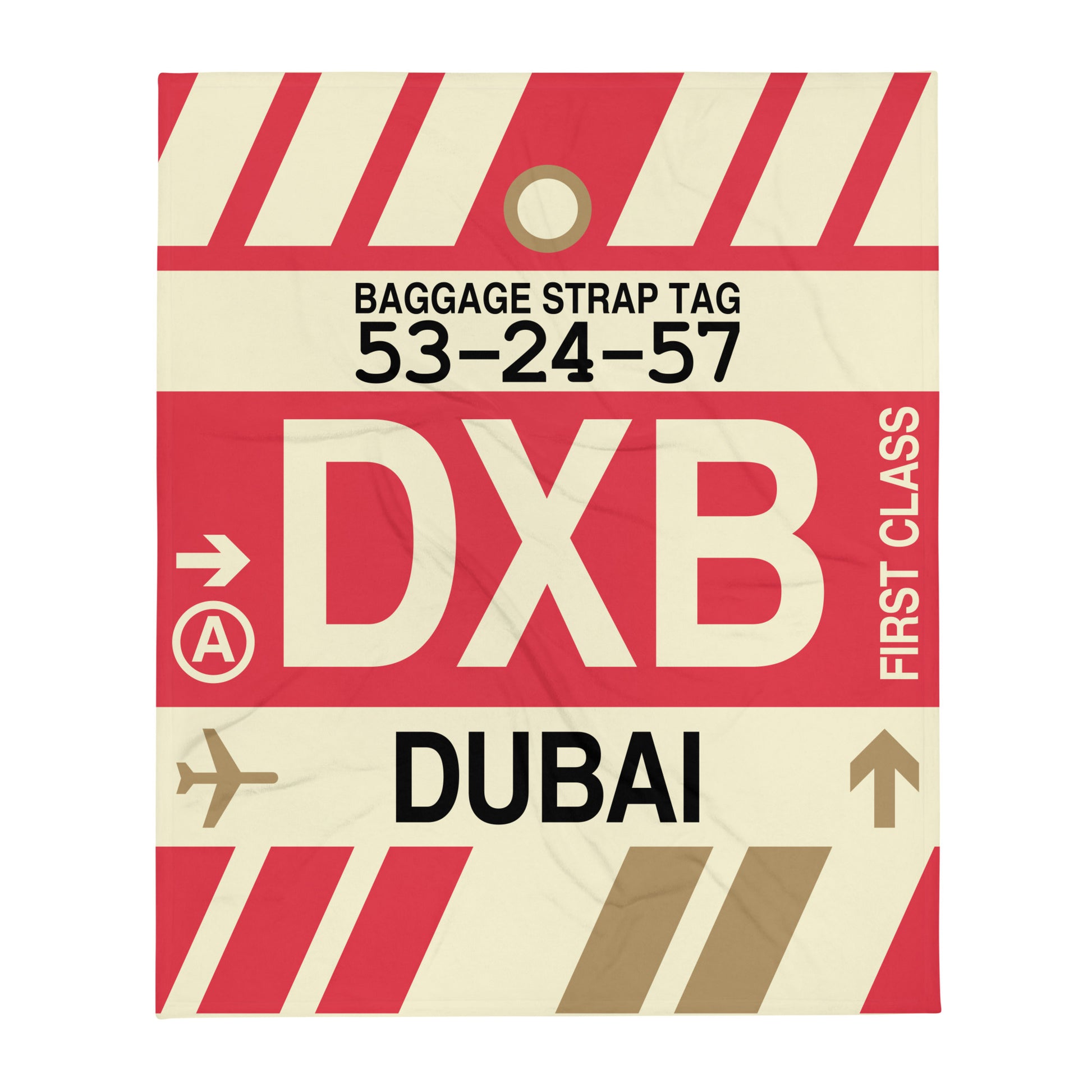 DXB Dubai Throw Blanket • Jet Age Baggage Tag Design • YHM Designs - Image 01