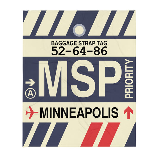 MSP Minneapolis Throw Blanket • Jet Age Baggage Tag Design • YHM Designs - Image 01