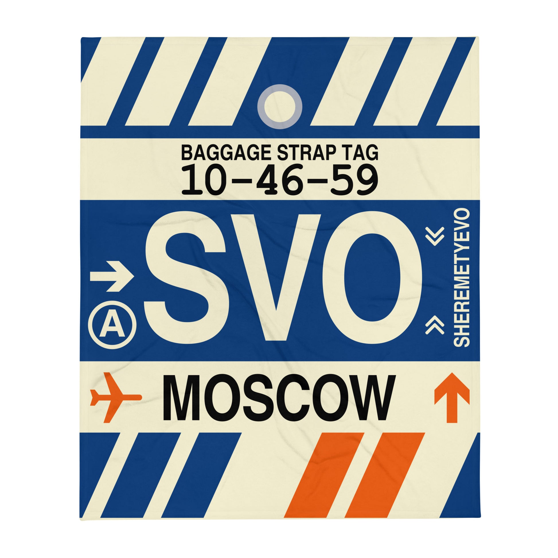 SVO Moscow Throw Blanket • Jet Age Baggage Tag Design • YHM Designs - Image 01