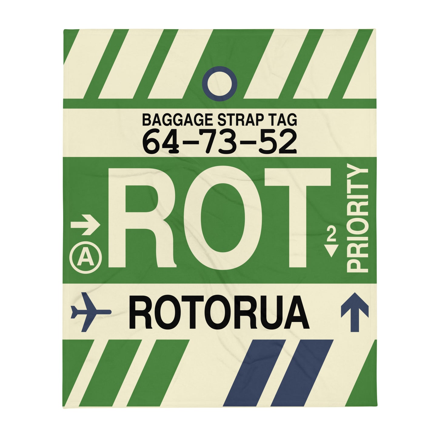 ROT Rotorua Throw Blanket • Jet Age Baggage Tag Design • YHM Designs - Image 01