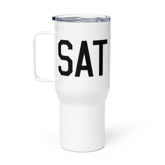 Aviation Gift Travel Mug • SAT San Antonio • YHM Designs - Image 02