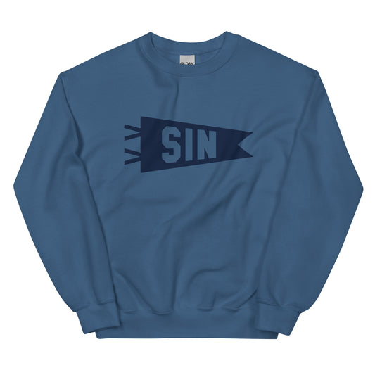 Airport Code Sweatshirt - Navy Blue Graphic • SIN Singapore • YHM Designs - Image 01