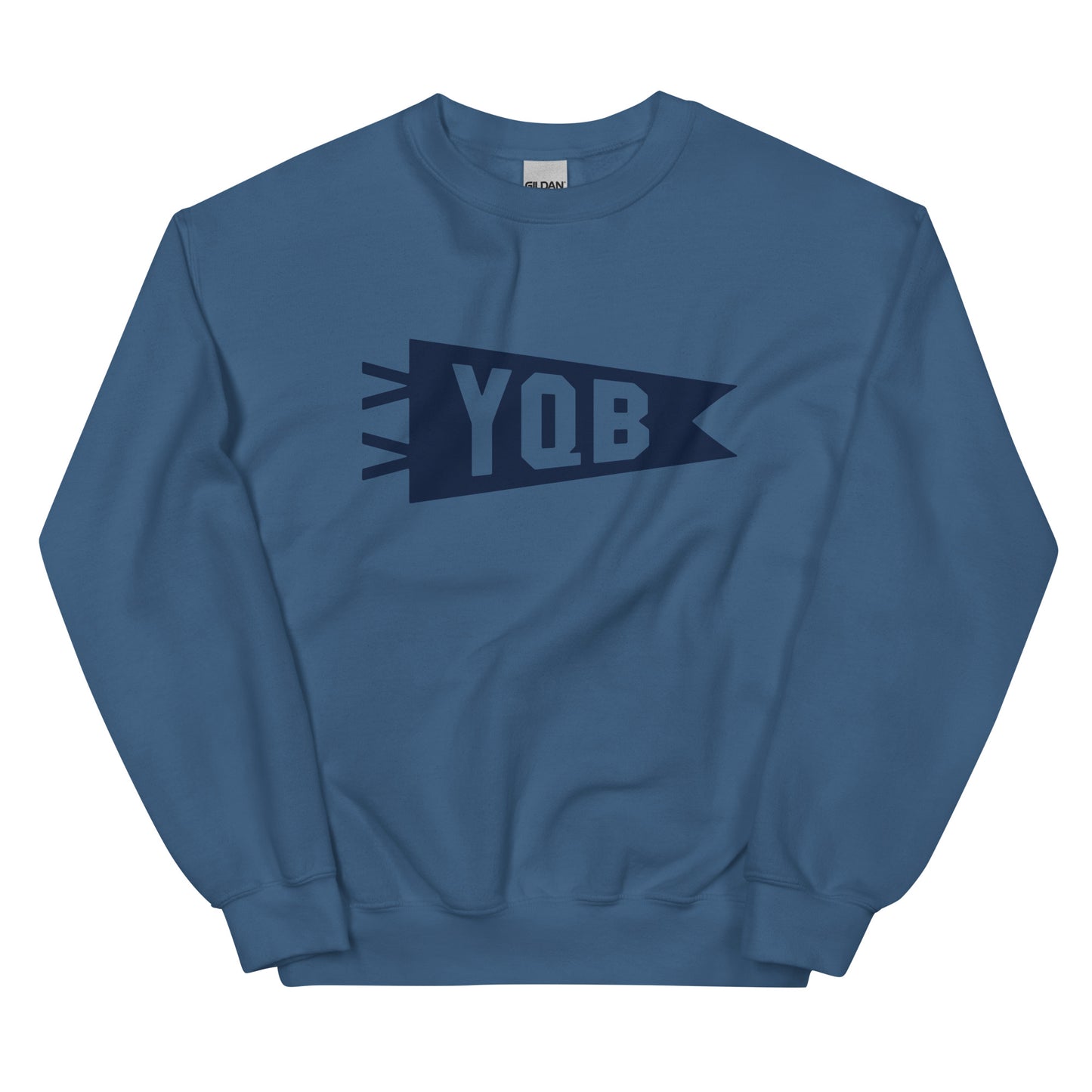 YQB Quebec City Unisex Sweatshirt • Banner Design in Navy Blue • YHM Designs - Image 01
