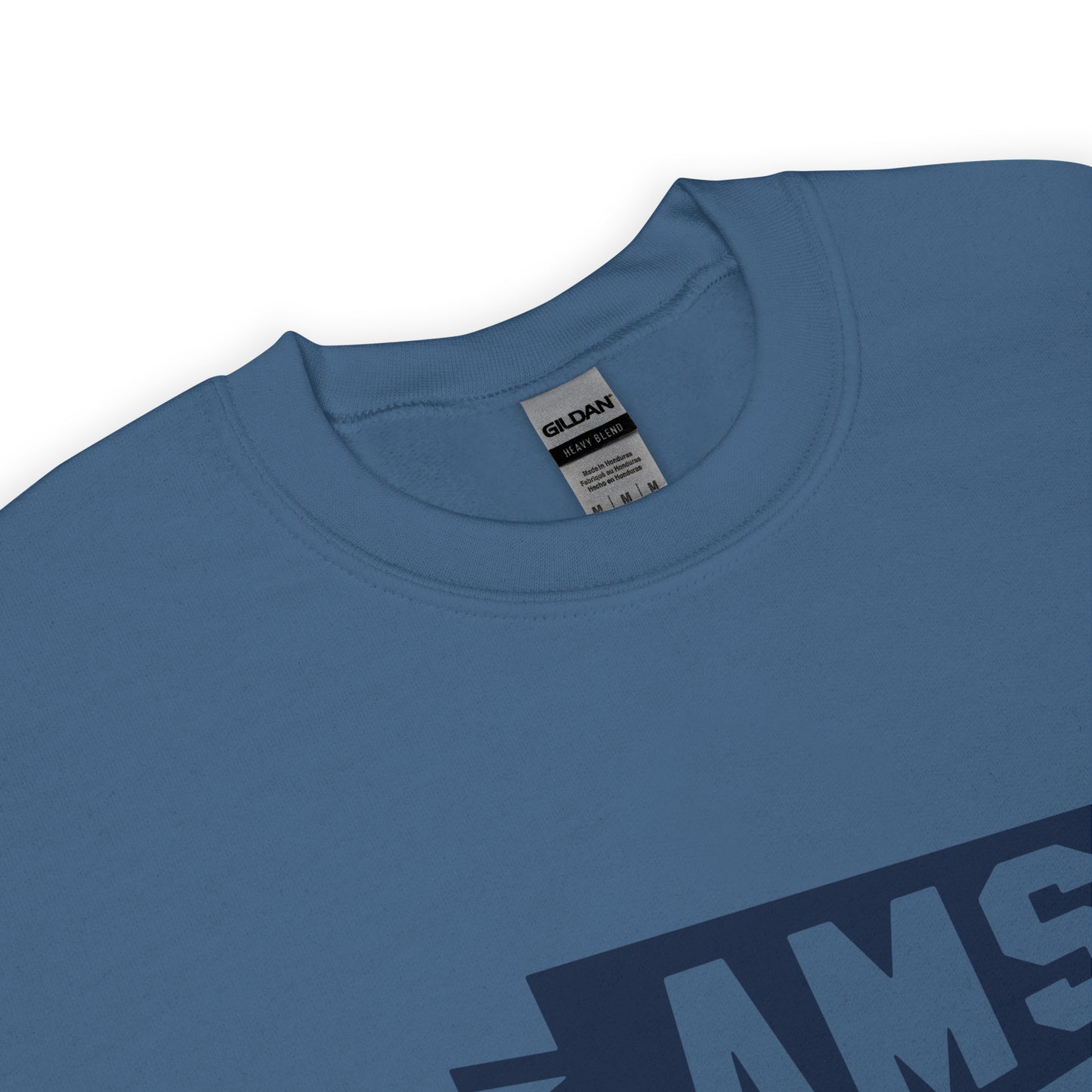 Airport Code Sweatshirt - Navy Blue Graphic • AMS Amsterdam • YHM Designs - Image 04