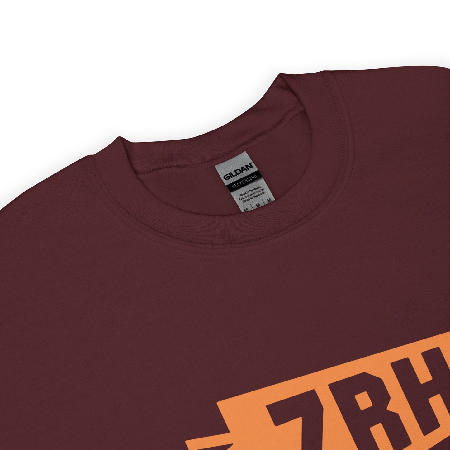 ZRH Zurich Unisex Sweatshirt • Banner Design in Orange • YHM Designs - Image 04