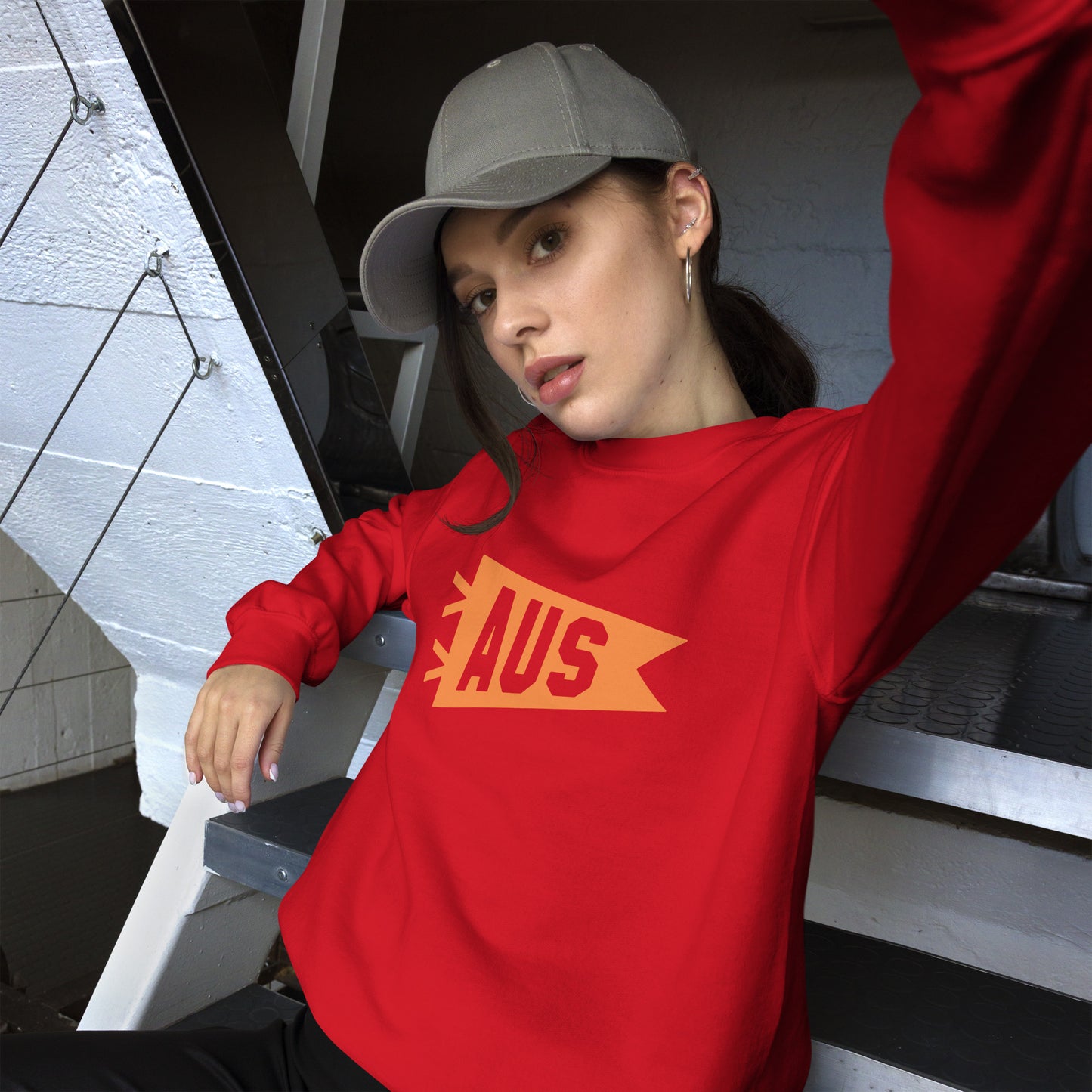 Airport Code Sweatshirt - Orange Graphic • AUS Austin • YHM Designs - Image 07