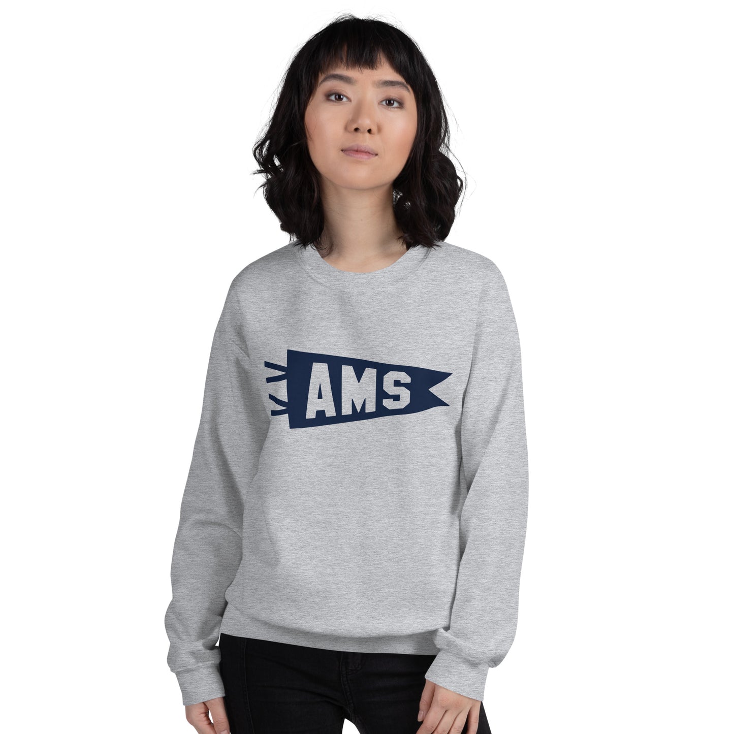 Airport Code Sweatshirt - Navy Blue Graphic • AMS Amsterdam • YHM Designs - Image 10