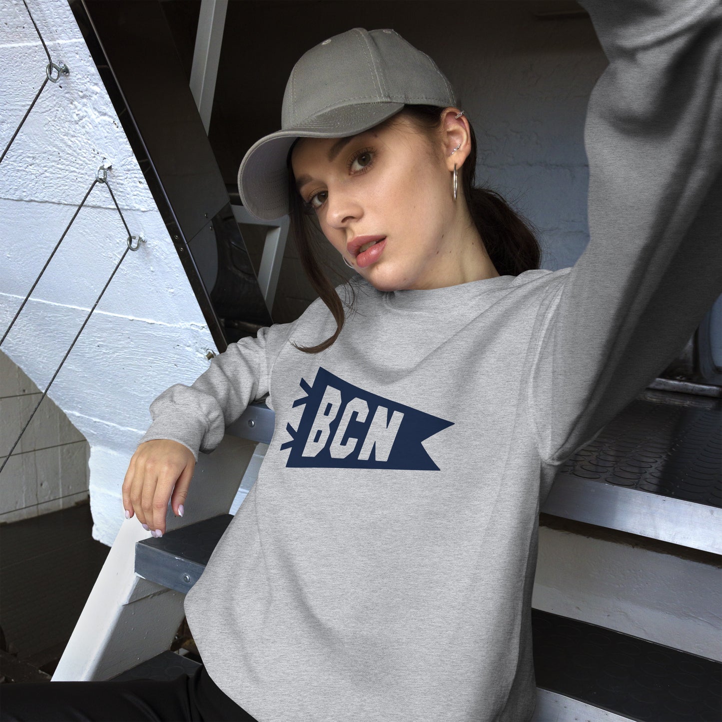 Airport Code Sweatshirt - Navy Blue Graphic • BCN Barcelona • YHM Designs - Image 07