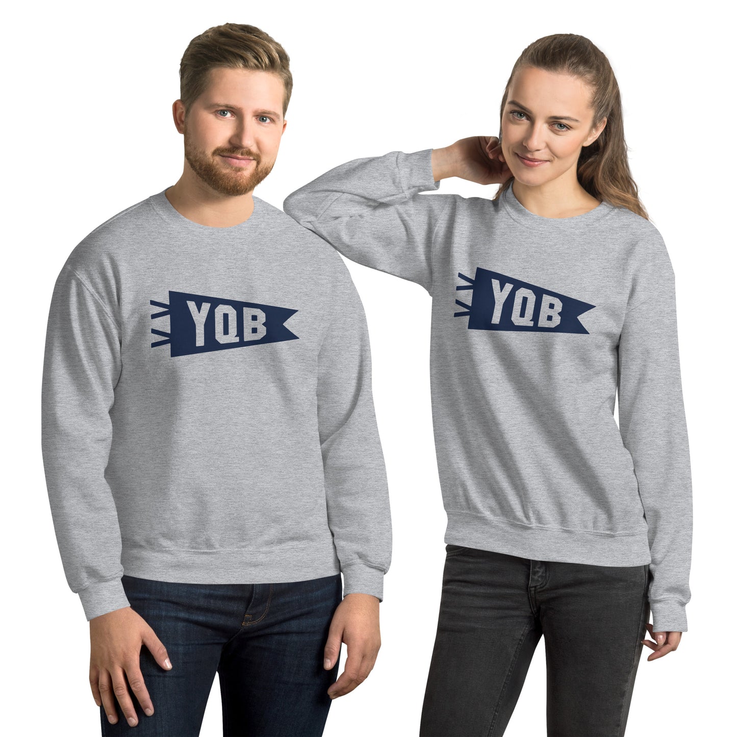 YQB Quebec City Unisex Sweatshirt • Banner Design in Navy Blue • YHM Designs - Image 09