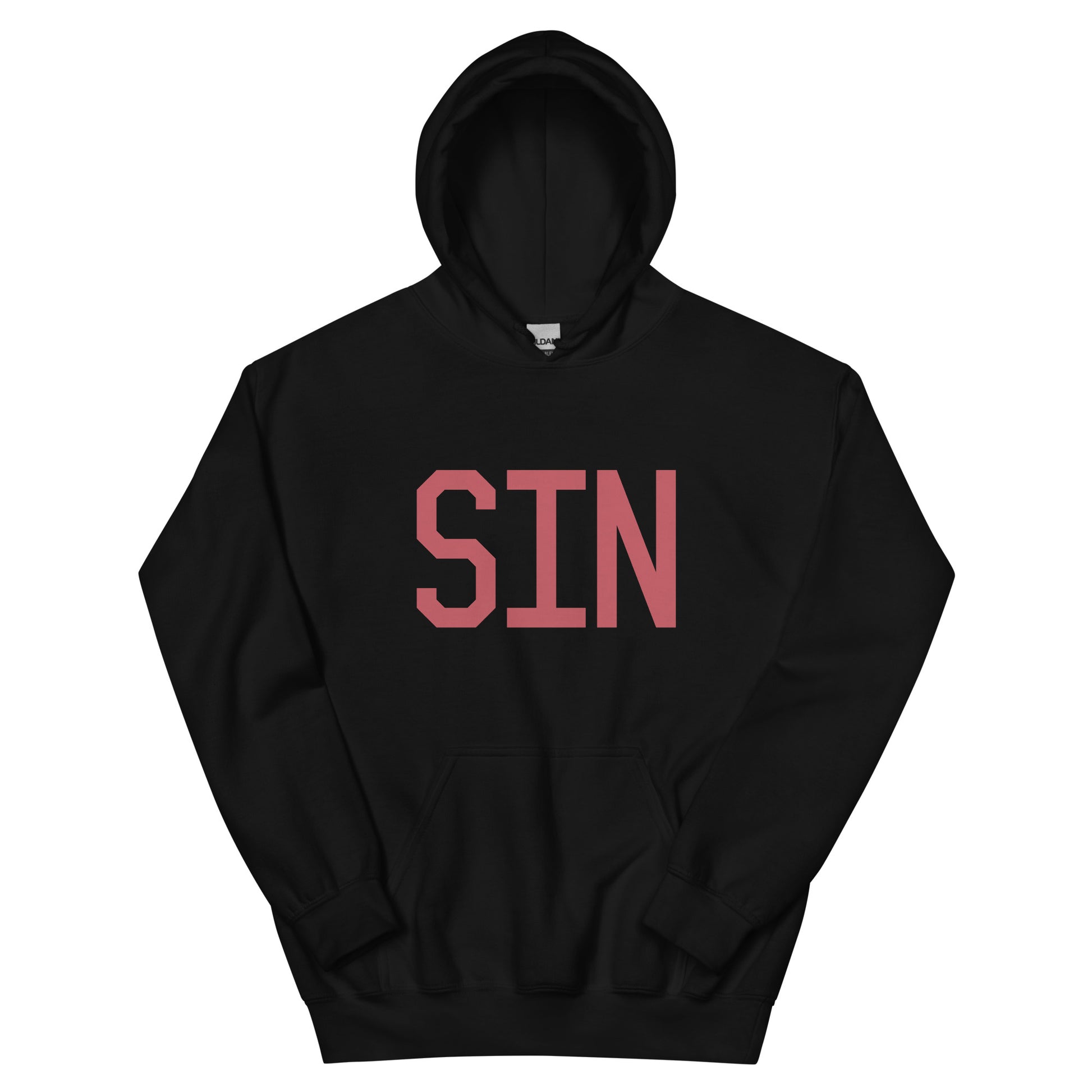SIN Singapore Unisex Hoodie • Air Force Lettering in Deep Pink • YHM Designs - Image 01