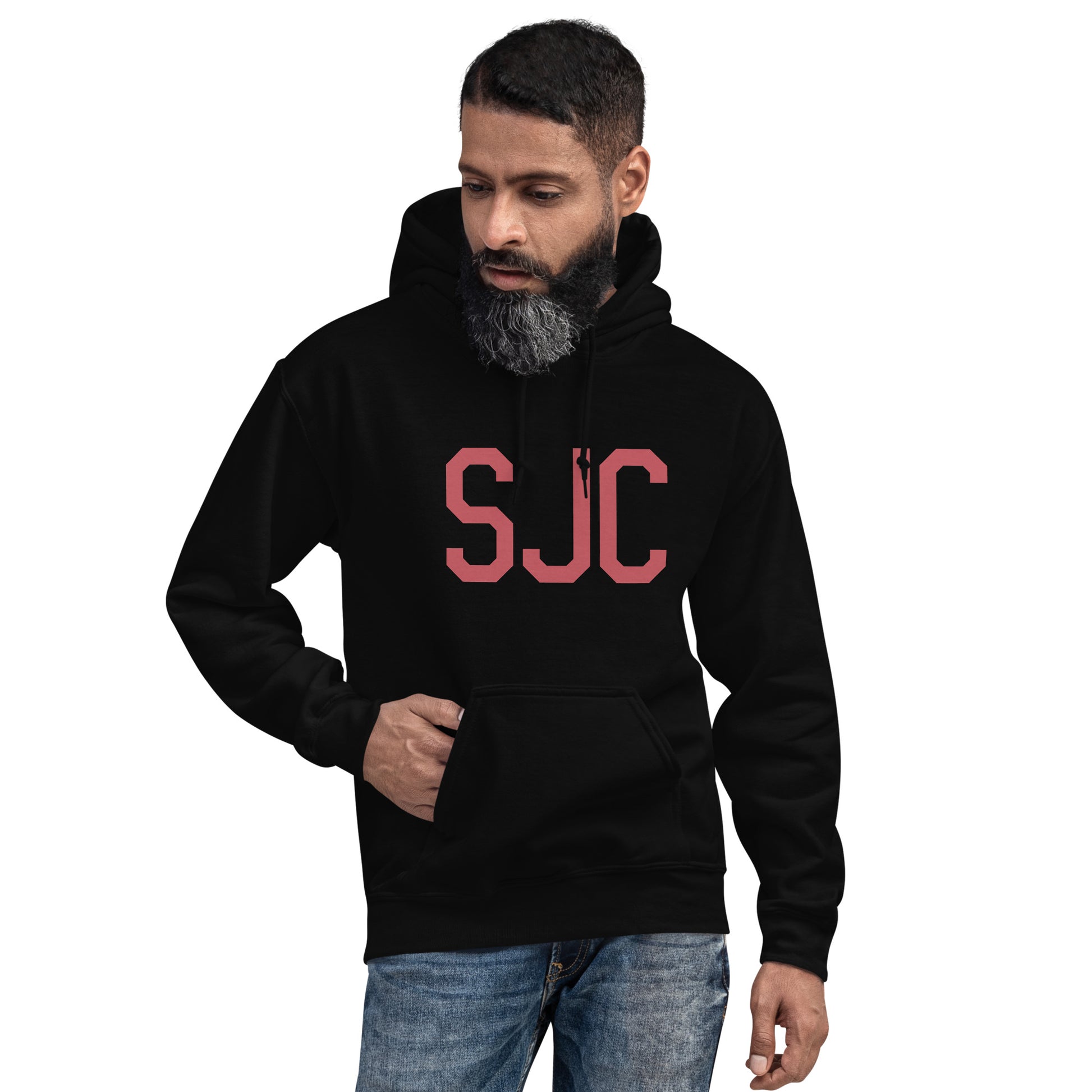 SJC San Jose Unisex Hoodie • Air Force Lettering in Deep Pink • YHM Designs - Image 05