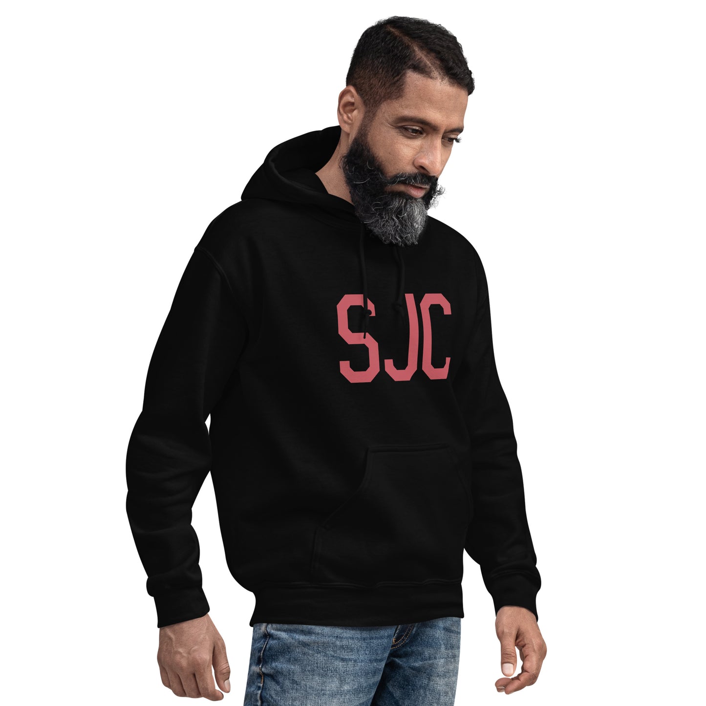 SJC San Jose Unisex Hoodie • Air Force Lettering in Deep Pink • YHM Designs - Image 06