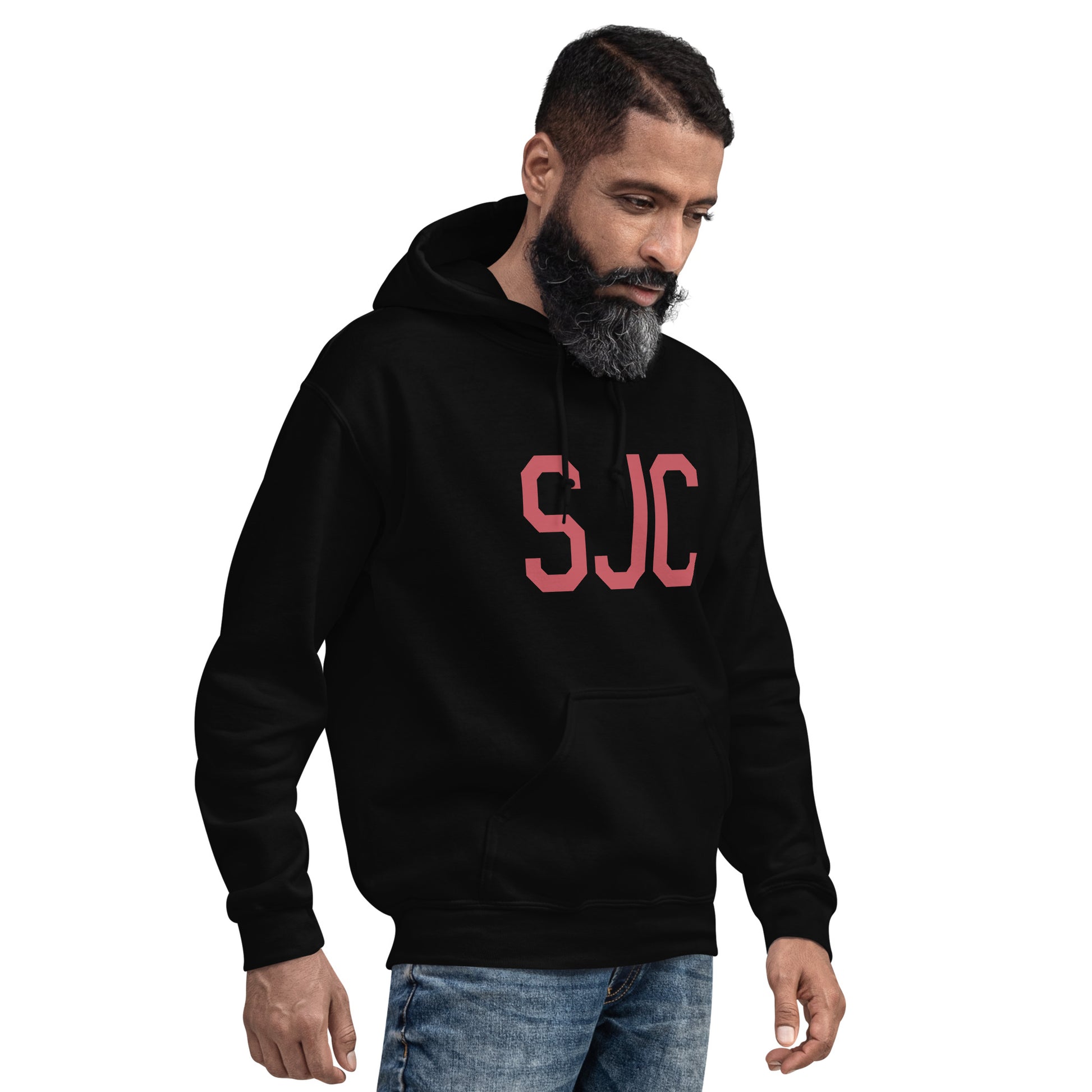 SJC San Jose Unisex Hoodie • Air Force Lettering in Deep Pink • YHM Designs - Image 06