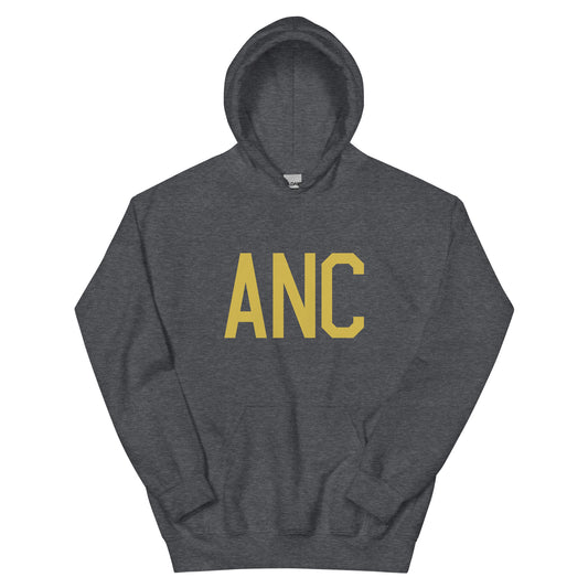 ANC Anchorage Unisex Hoodie • Air Force Lettering in Old Gold • YHM Designs - Image 01