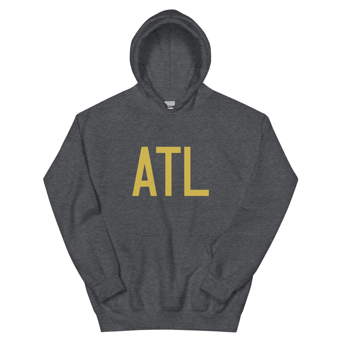 ATL Atlanta Unisex Hoodie • Air Force Lettering in Old Gold • YHM Designs - Image 01