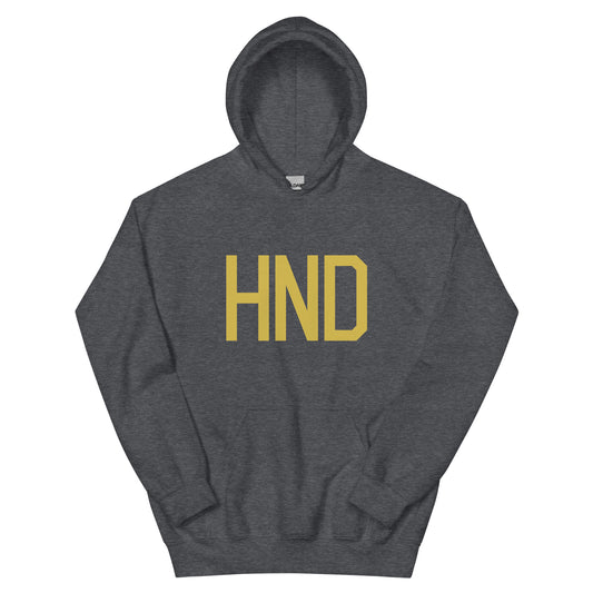 HND Tokyo Unisex Hoodie • Air Force Lettering in Old Gold • YHM Designs - Image 01