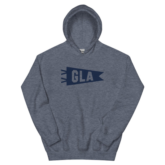 Airport Code Unisex Hoodie - Navy Blue Graphic • GLA Glasgow • YHM Designs - Image 01