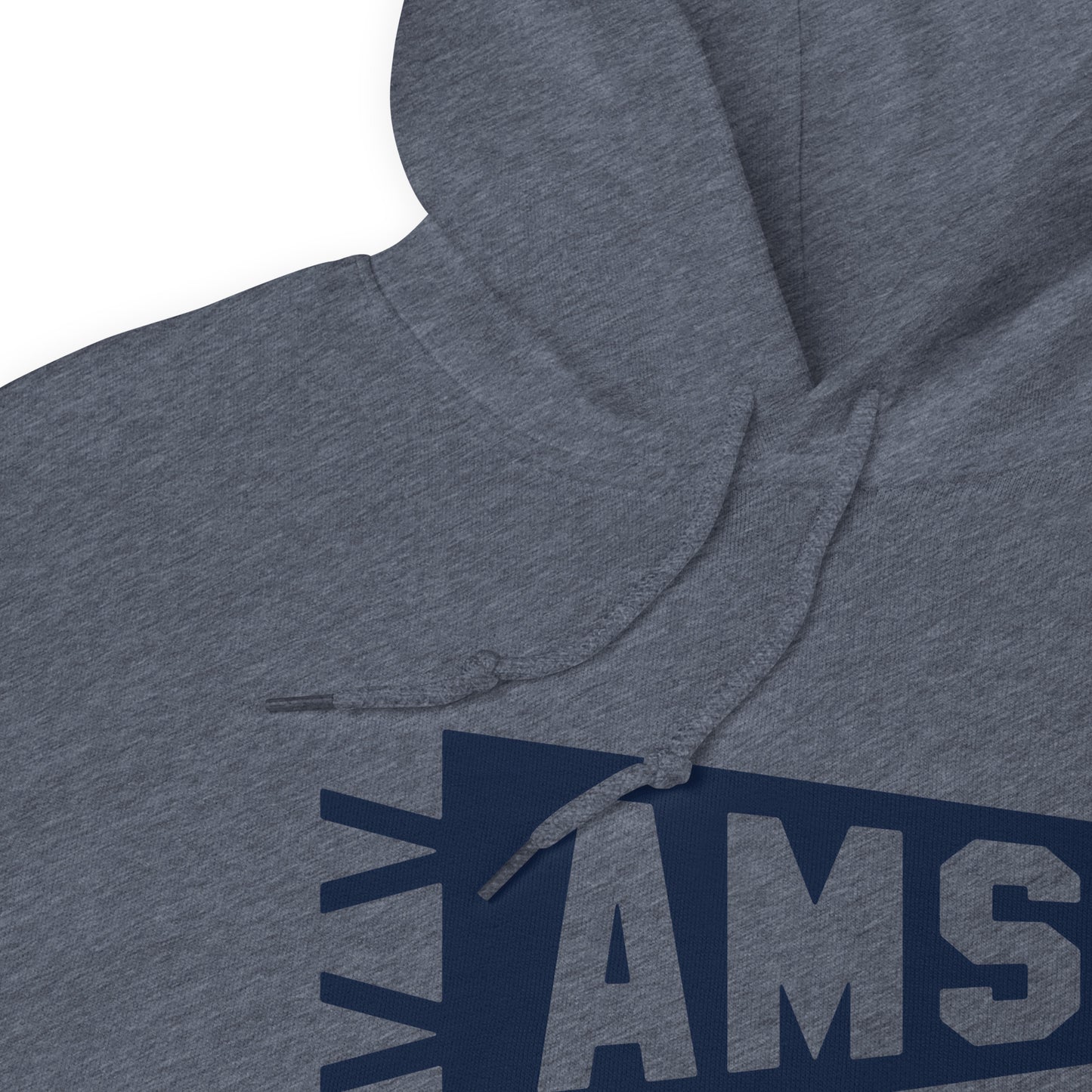 Airport Code Unisex Hoodie - Navy Blue Graphic • AMS Amsterdam • YHM Designs - Image 06