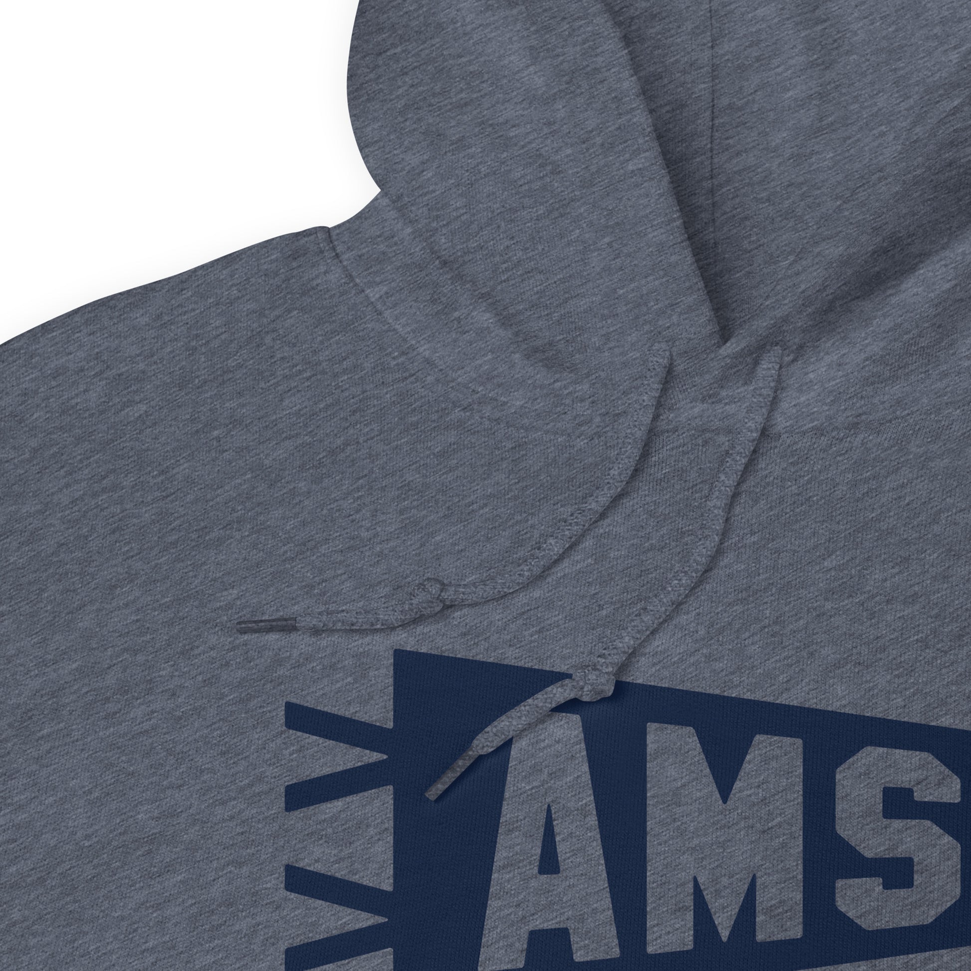 Airport Code Unisex Hoodie - Navy Blue Graphic • AMS Amsterdam • YHM Designs - Image 06