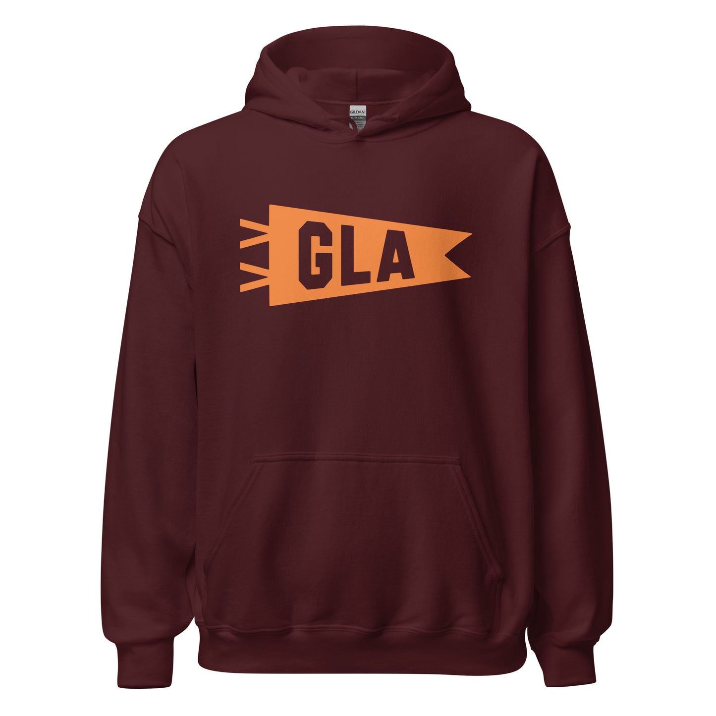 Airport Code Unisex Hoodie - Orange Graphic • GLA Glasgow • YHM Designs - Image 05