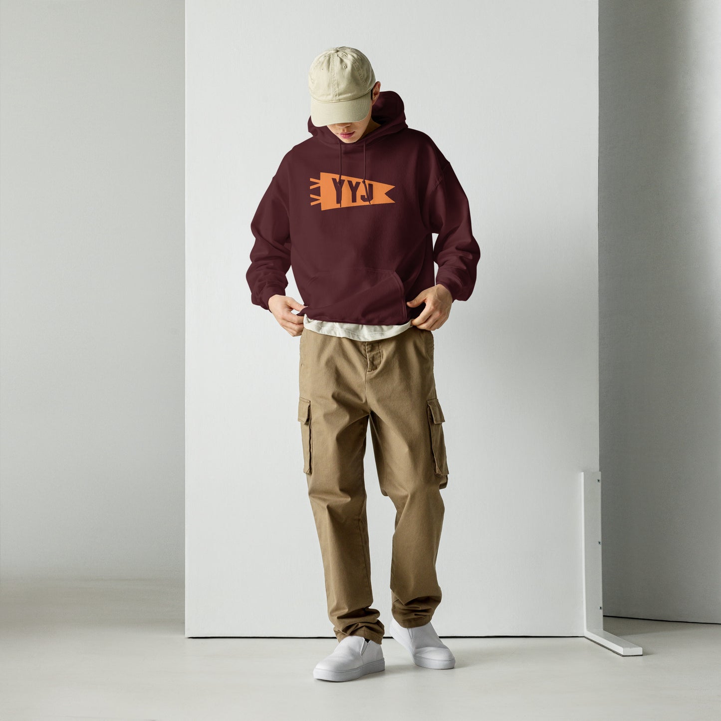 Airport Code Unisex Hoodie - Orange Graphic • YYJ Victoria • YHM Designs - Image 03