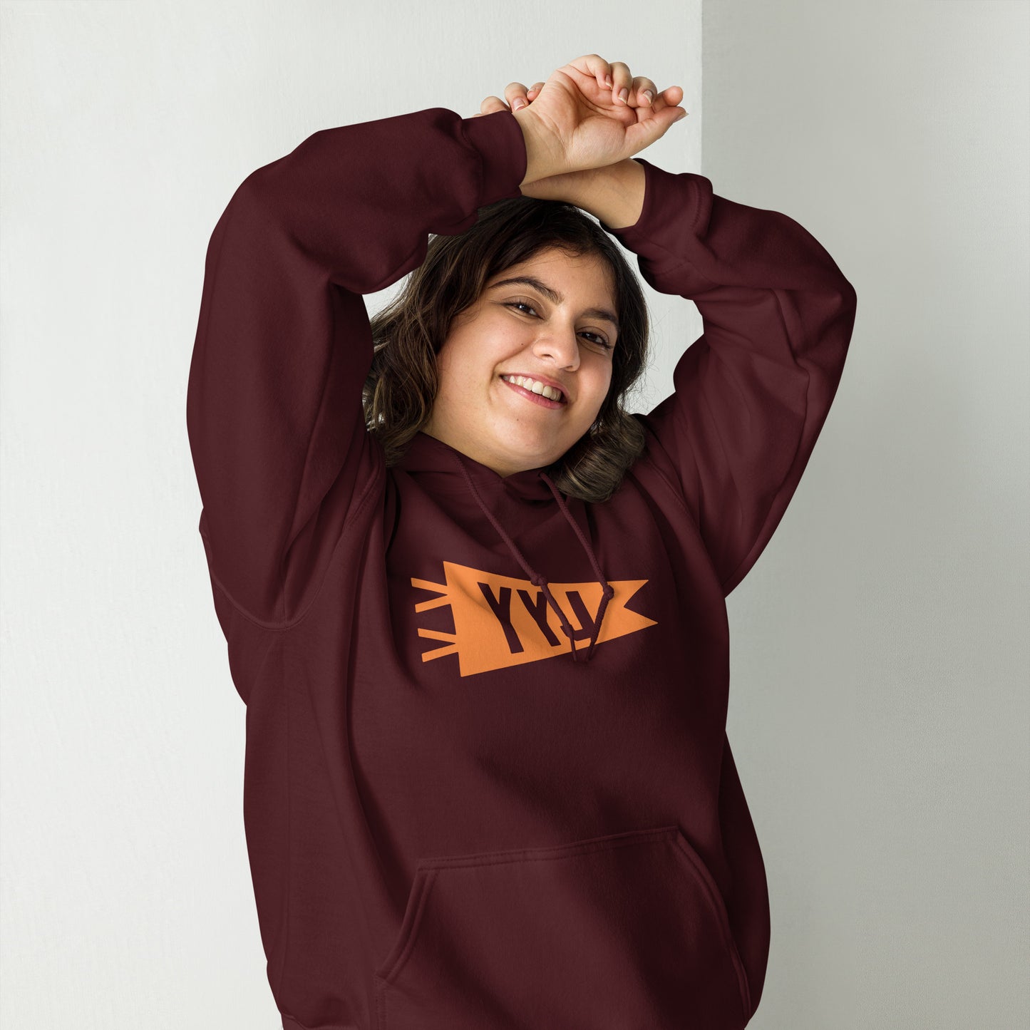 Airport Code Unisex Hoodie - Orange Graphic • YYJ Victoria • YHM Designs - Image 04