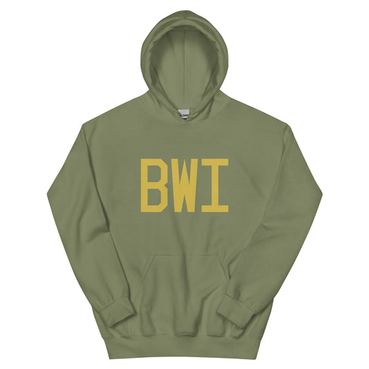 BWI Baltimore Unisex Hoodie • Air Force Lettering in Old Gold • YHM Designs - Image 02