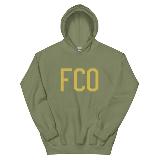 FCO Rome Unisex Hoodie • Air Force Lettering in Old Gold • YHM Designs - Image 02
