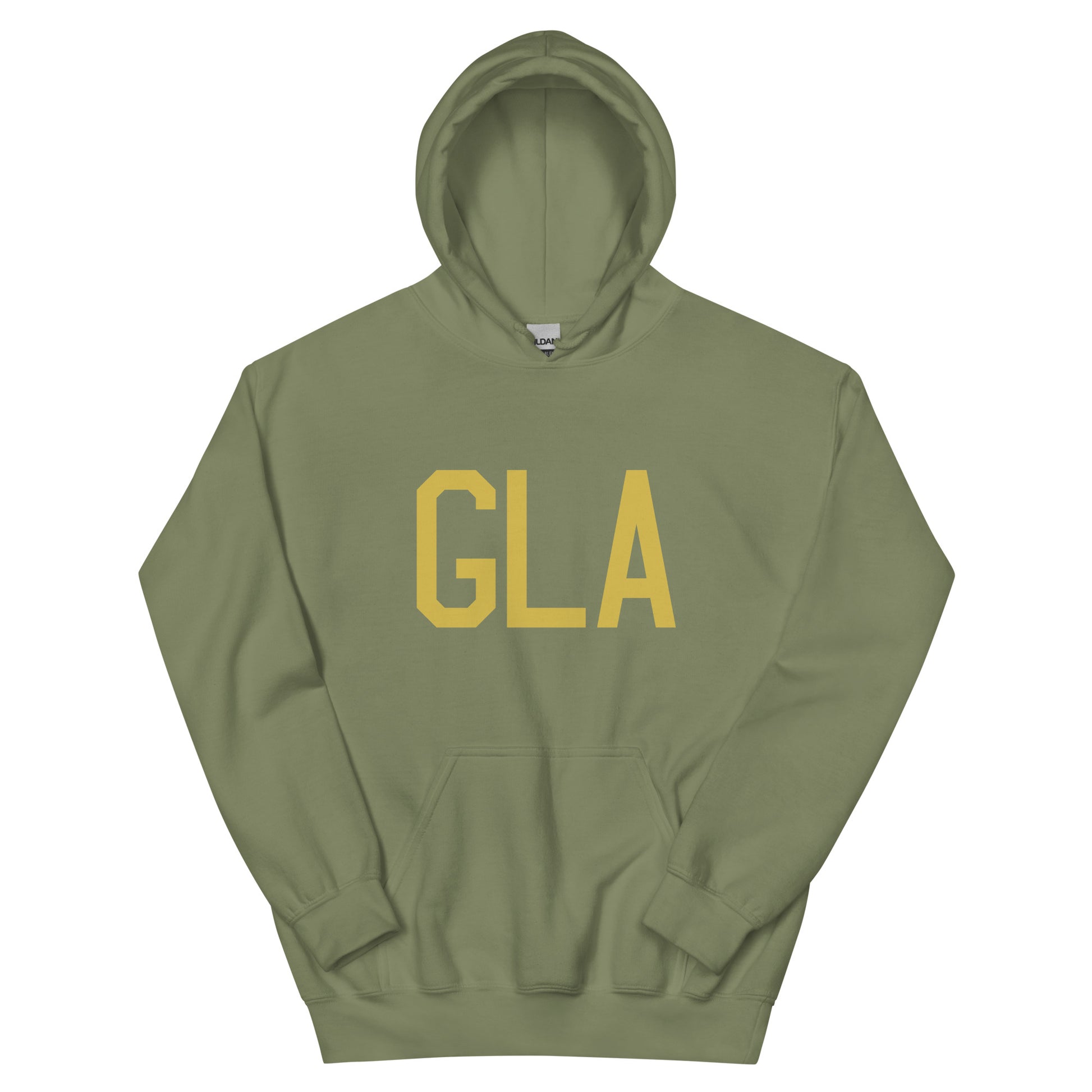 GLA Glasgow Unisex Hoodie • Air Force Lettering in Old Gold • YHM Designs - Image 02