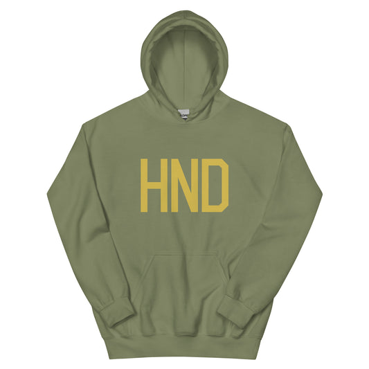 HND Tokyo Unisex Hoodie • Air Force Lettering in Old Gold • YHM Designs - Image 02