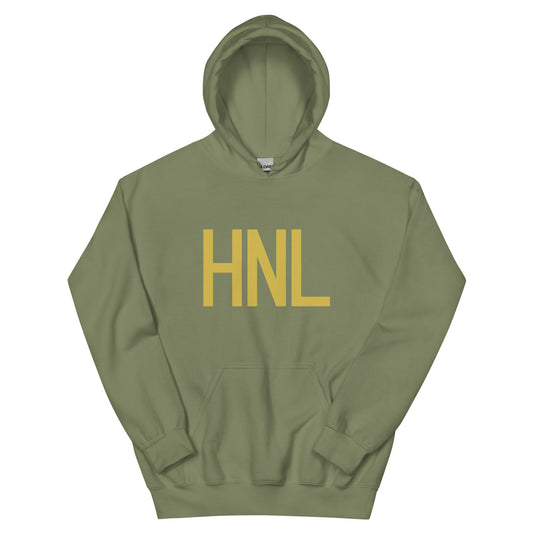 HNL Honolulu Unisex Hoodie • Air Force Lettering in Old Gold • YHM Designs - Image 02